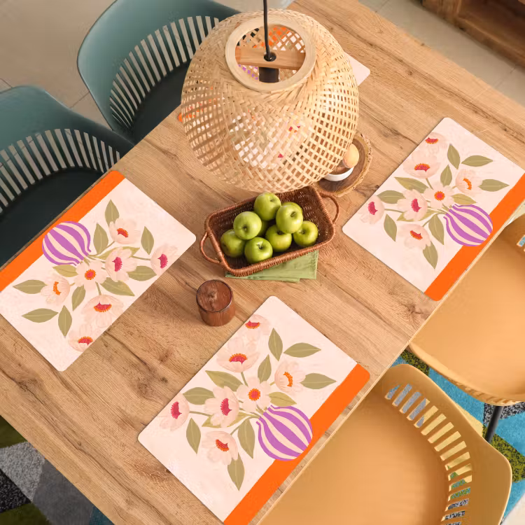 Bloemen - Vaas - Abstract - Paars - Oranje Placemat vinyl groot -zzsfeer5_Kitchenyeah-website