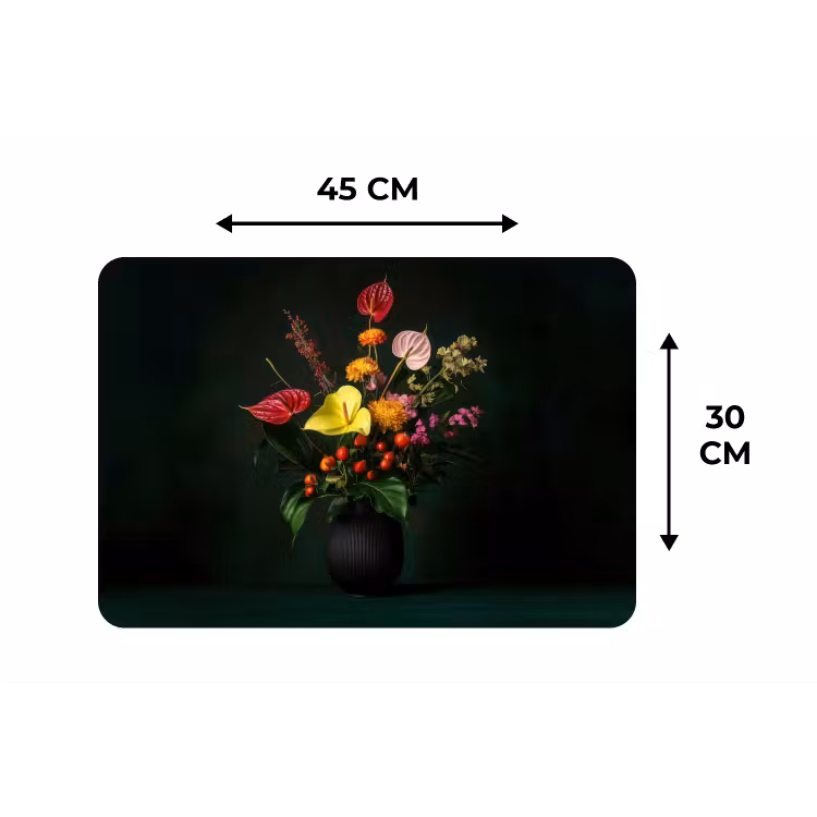 Bloemen - Vaas - Zwart Placemat vinyl groot -specs