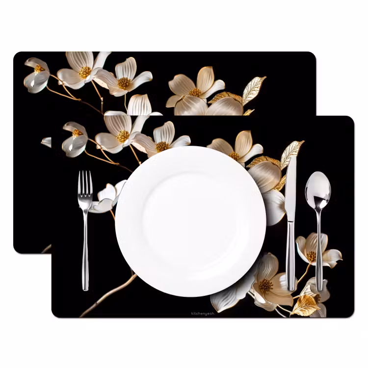 Bloemen - Wit - Goud Placemat vinyl groot -zzsfeer2_Kitchenyeah-website