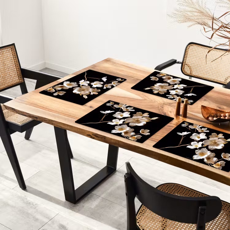 Bloemen - Wit - Goud Placemat vinyl groot -zzsfeer4_Kitchenyeah-website