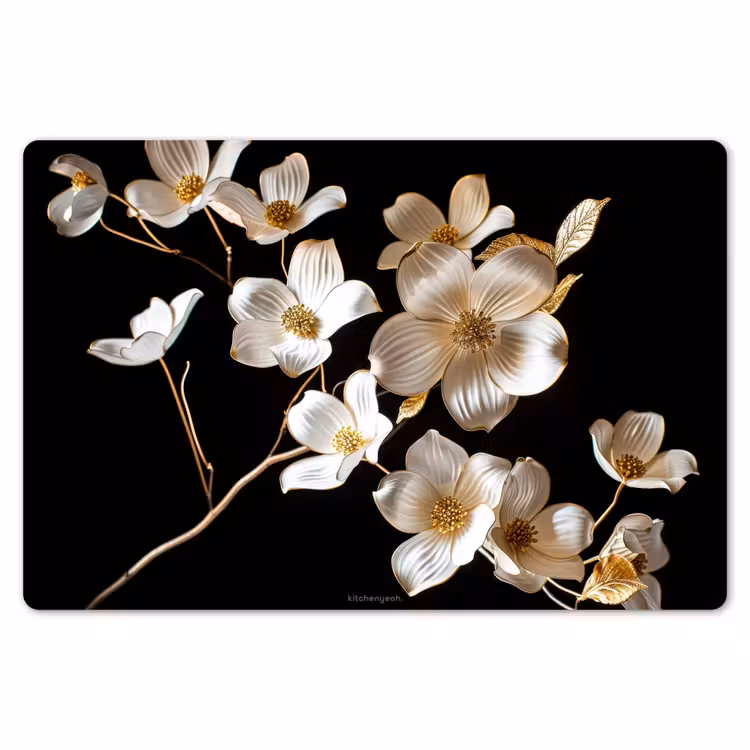 Bloemen - Wit - Goud Placemat vinyl groot -zzsfeer1_Kitchenyeah-website