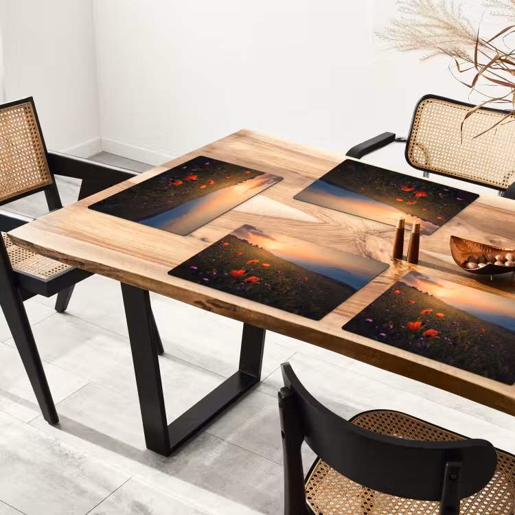 Bloemenveld - Gras - Bloemen - Planten - Zonsondergang - Oranje Placemat vinyl groot -zzsfeer4_Kitchenyeah-website