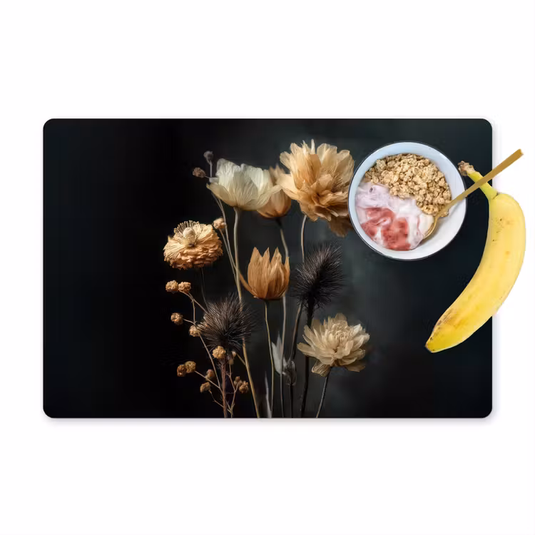 Boeket - Bloemen - Licht - Zwart Placemat vinyl groot -zzzproduct_Kitchenyeah-website
