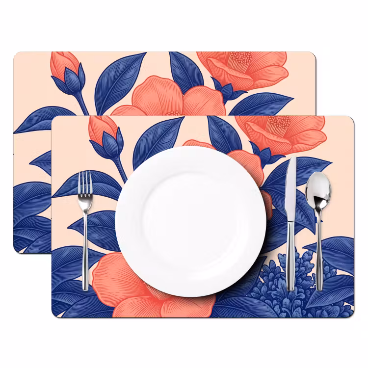 Tischset - 6 Stück - Blüten – Blätter – Botanik - Bloemen - Bladeren - Botanisch Placemat vinyl groot