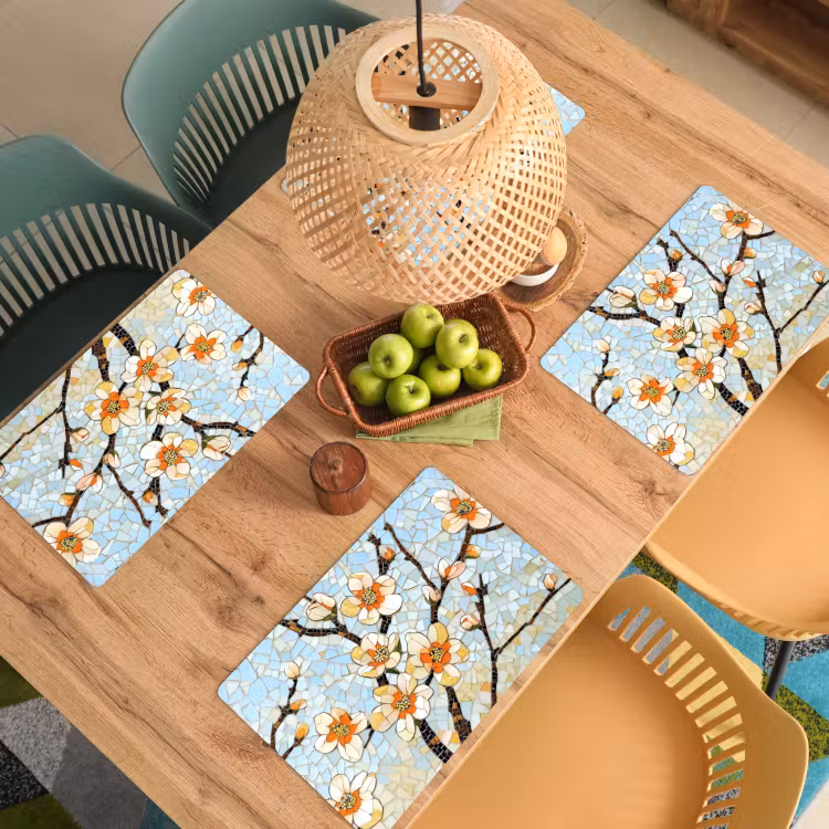 Bloesems - Wit - Mozaïek - Tak Placemat vinyl groot -zzsfeer5_Kitchenyeah-website