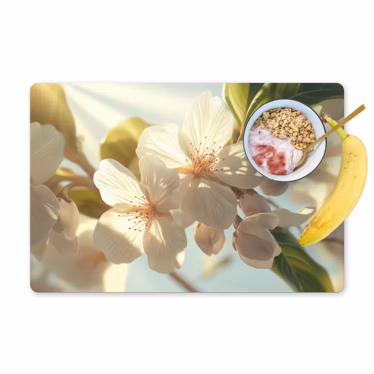 Bloesems - Wit - Zonnestralen -  Bloemblaadjes Placemat vinyl groot -zzzproduct_Kitchenyeah-website