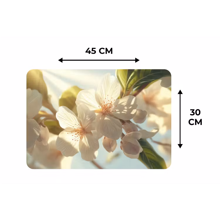 Bloesems - Wit - Zonnestralen -  Bloemblaadjes Placemat vinyl groot -specs