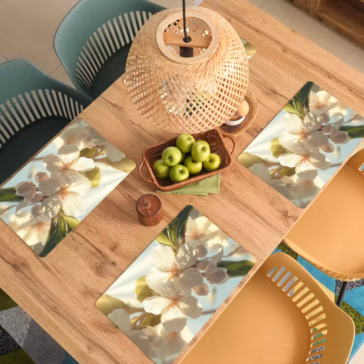 Bloesems - Wit - Zonnestralen -  Bloemblaadjes Placemat vinyl groot -zzsfeer5_Kitchenyeah-website