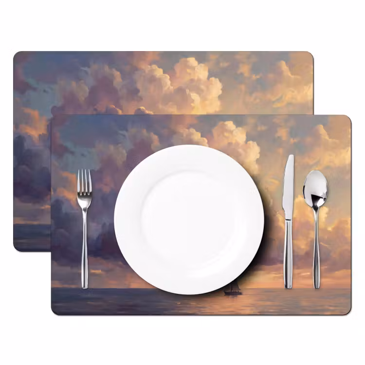 Boot - Zonsondergang - Zee - Natuur - Goud Placemat vinyl groot -zzsfeer2_Kitchenyeah-website