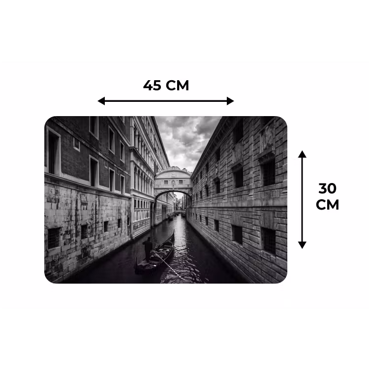 Boot - Waterweg - Stad - Zwart-wit - Architectuur Placemat vinyl groot -specs