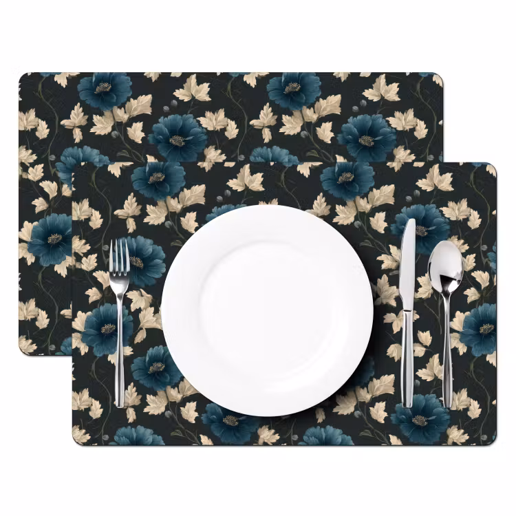 Botanisch - Bloemen - Blauw Placemat vinyl groot 368 -zzsfeer2_Kitchenyeah-website