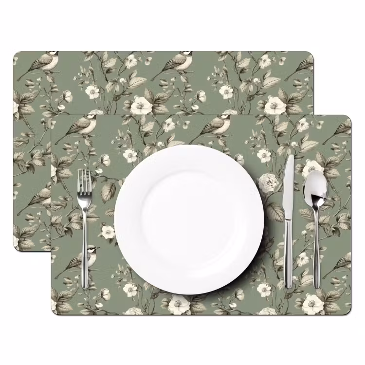 Botanisch - Vogels - Groen Placemat vinyl groot 368 -zzsfeer2_Kitchenyeah-website