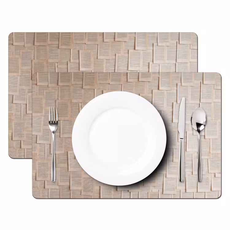 Boekpagina - Collage - Literatuur - Vintage - Beige Placemat vinyl groot -zzsfeer2_Kitchenyeah-website