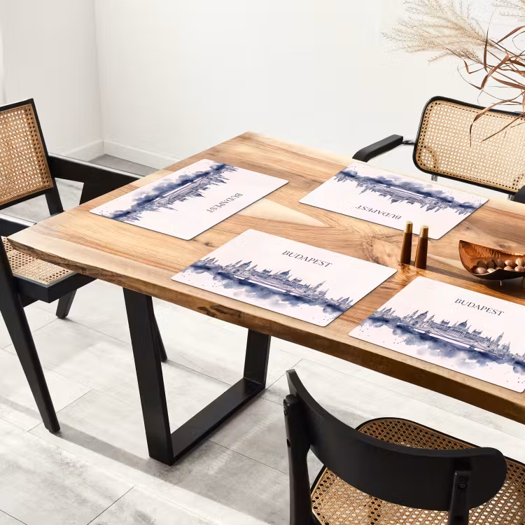 Boedapest - Skyline - Architectuur - Aquarel - Blauw Placemat vinyl groot -zzsfeer4_Kitchenyeah-website