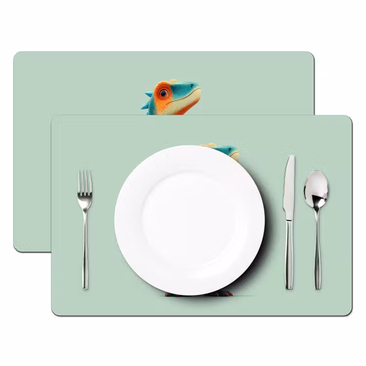Cartoon - Dino - Oranje - Stekels Placemat vinyl groot -zzsfeer2_Kitchenyeah-website