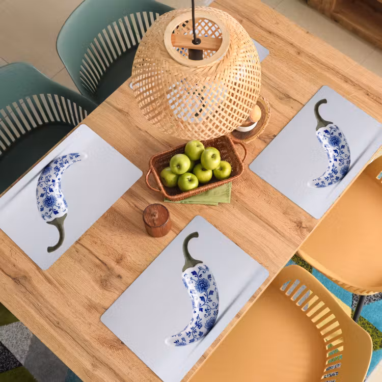 Chilipeper - Keramiek - Blauw Placemat vinyl groot -zzsfeer5_Kitchenyeah-website