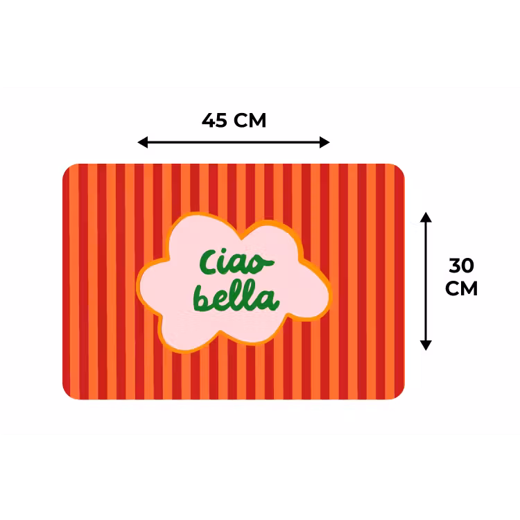 Ciao bella - Tekstwolk - Strepen - Oranje Placemat vinyl groot -specs