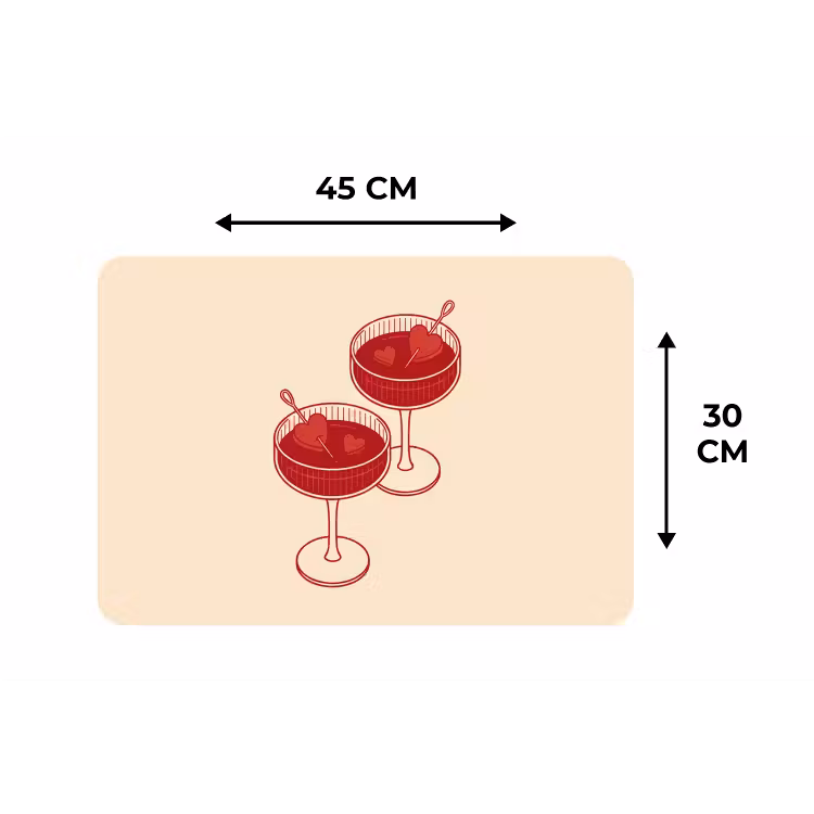 Cocktail - Hartjes - Liefde - Illustratie - Rood Placemat vinyl groot -specs