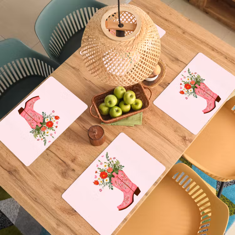 Cowboylaarzen - Roze - Boeket - Bloemen Placemat vinyl groot -zzsfeer5_Kitchenyeah-website