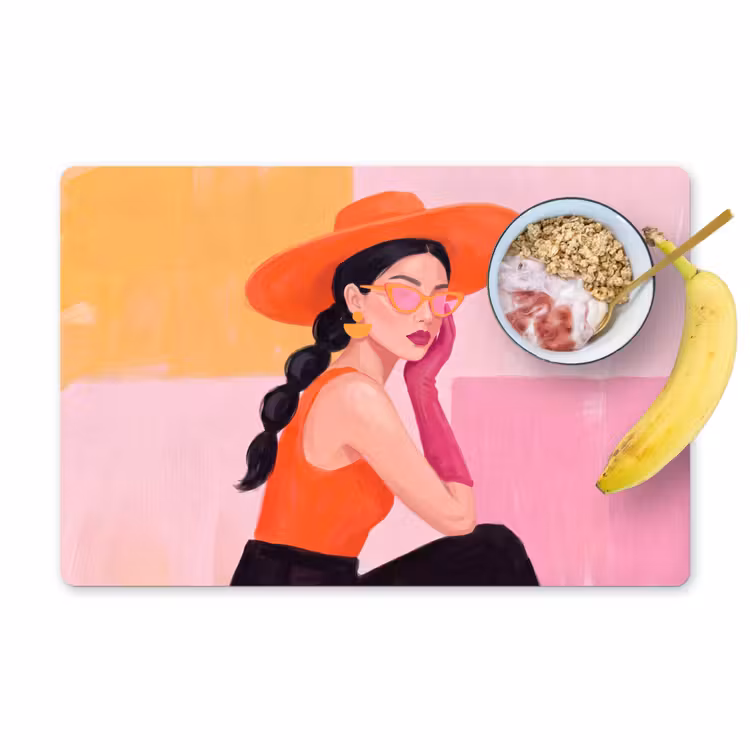 Vrouw - Hoed - Mode - Modern - Oranje Placemat vinyl groot -zzzproduct_Kitchenyeah-website