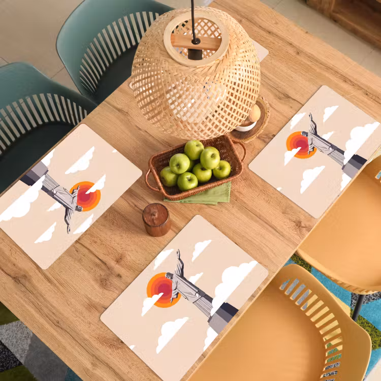 Monument - Stad - Zonsondergang - Minimalistisch - Oranje Placemat vinyl groot -zzsfeer5_Kitchenyeah-website