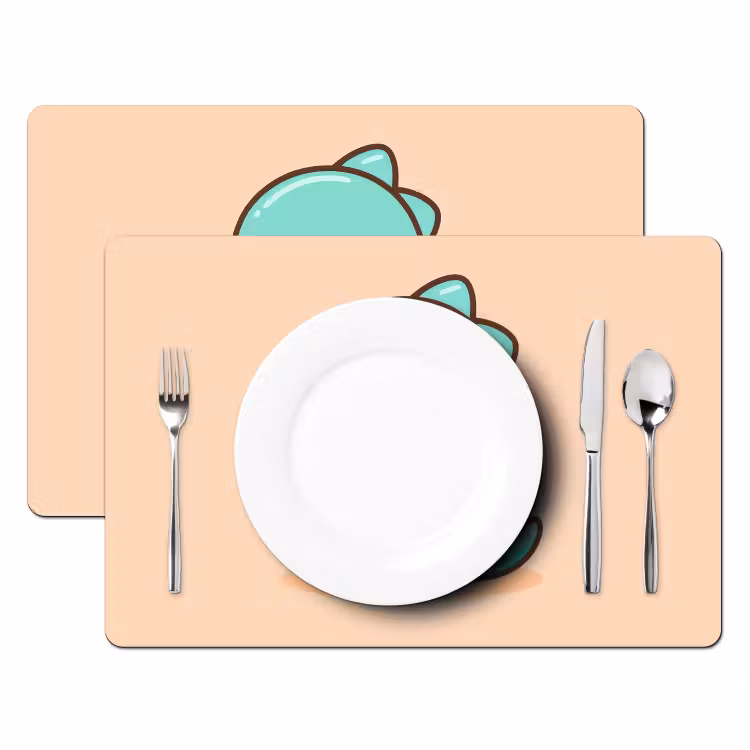 Dino - Boba - kawaii - Oranje Placemat vinyl groot -zzsfeer2_Kitchenyeah-website