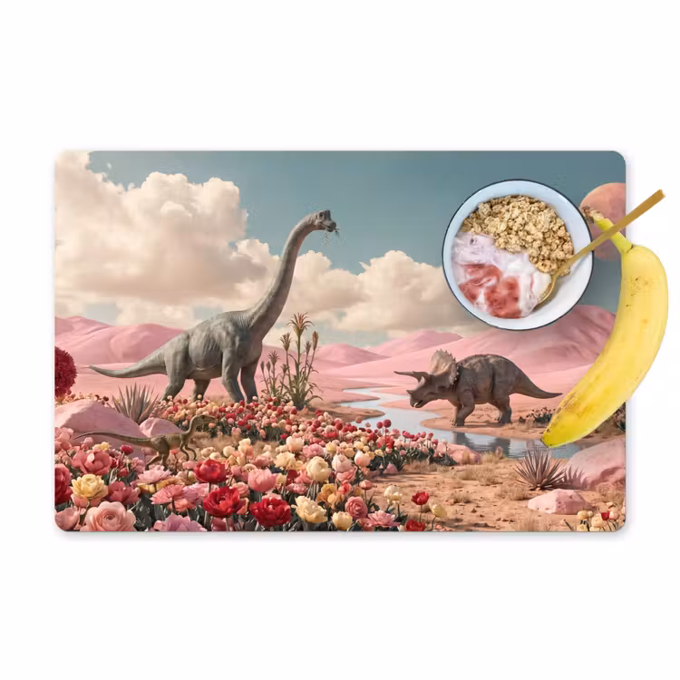 Tischset - 6 Stück - Dinosaurier – Rosa – Landschaft - Dinosaurus - Roze - Landschap Placemat vinyl groot