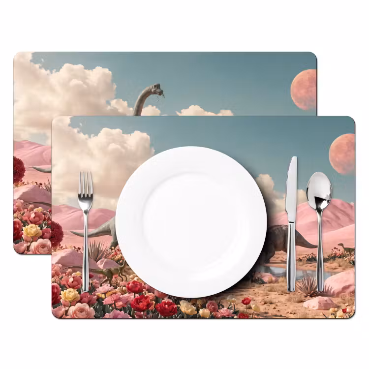 Tischset - 6 Stück - Dinosaurier – Rosa – Landschaft - Dinosaurus - Roze - Landschap Placemat vinyl groot