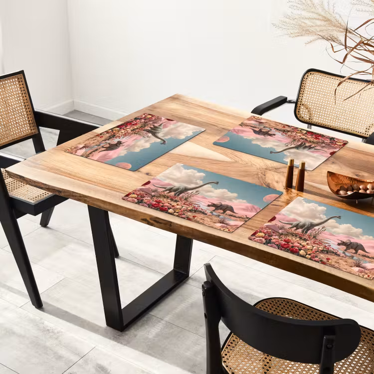 Tischset - 6 Stück - Dinosaurier – Rosa – Landschaft - Dinosaurus - Roze - Landschap Placemat vinyl groot