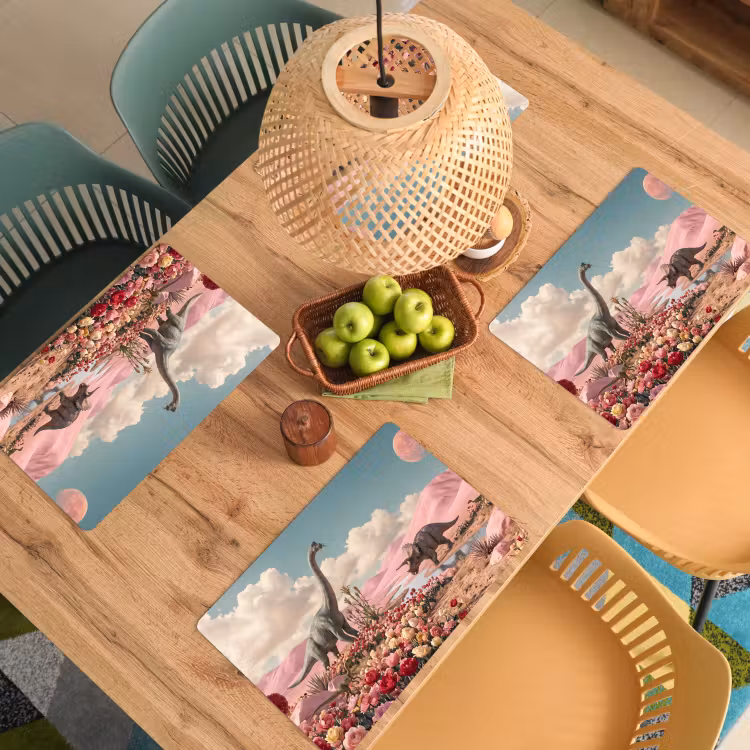 Tischset - 6 Stück - Dinosaurier – Rosa – Landschaft - Dinosaurus - Roze - Landschap Placemat vinyl groot