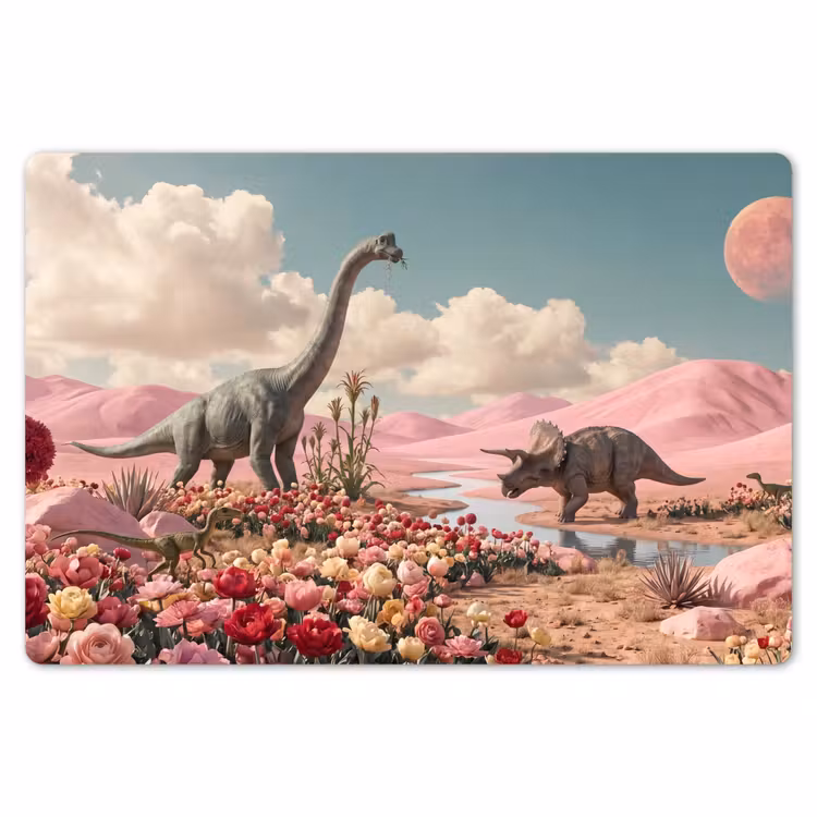 Tischset - 6 Stück - Dinosaurier – Rosa – Landschaft - Dinosaurus - Roze - Landschap Placemat vinyl groot