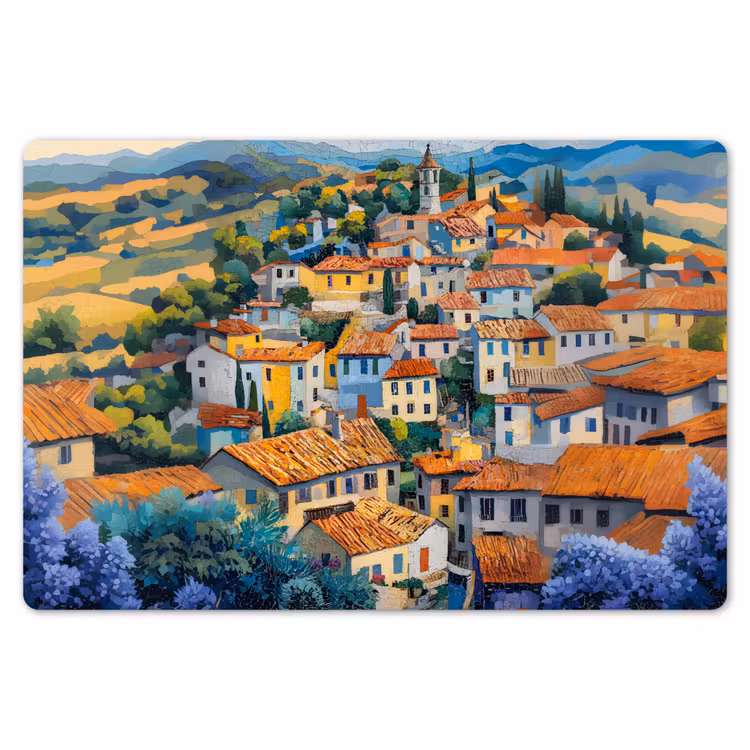 Dorp - Heuvels - Landschap - Bomen Placemat vinyl groot -zzsfeer1_Kitchenyeah-website