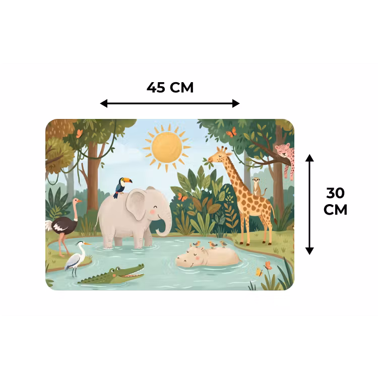 Jungle - Oase - Dieren - Kleurrijk Placemat vinyl groot -specs