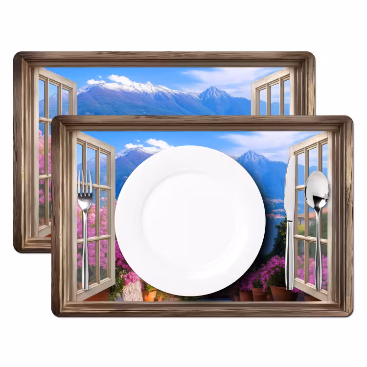 Doorkijk - Berg - Landschap - Uitzicht - Meer Placemat vinyl groot -zzsfeer2_Kitchenyeah-website