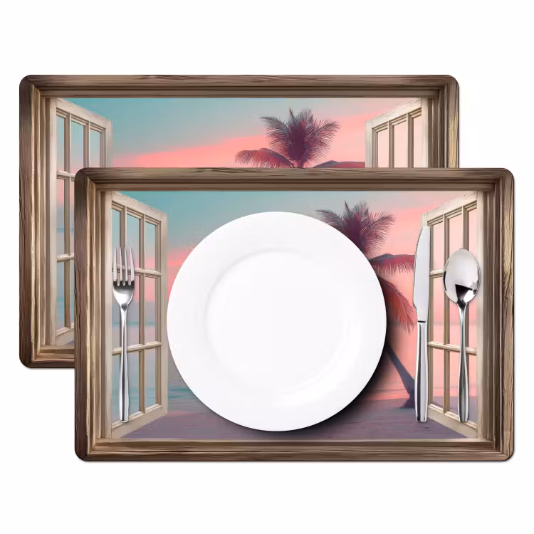 Doorkijk - Strand - Palmboom - Tropisch Placemat vinyl groot -zzsfeer2_Kitchenyeah-website