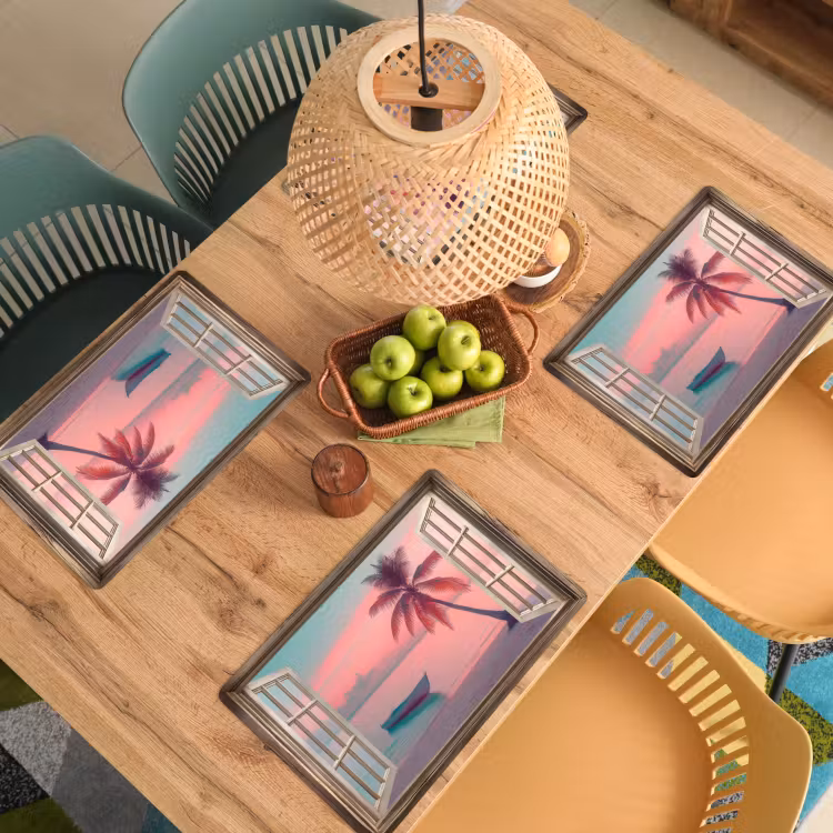 Doorkijk - Strand - Palmboom - Tropisch Placemat vinyl groot -zzsfeer5_Kitchenyeah-website