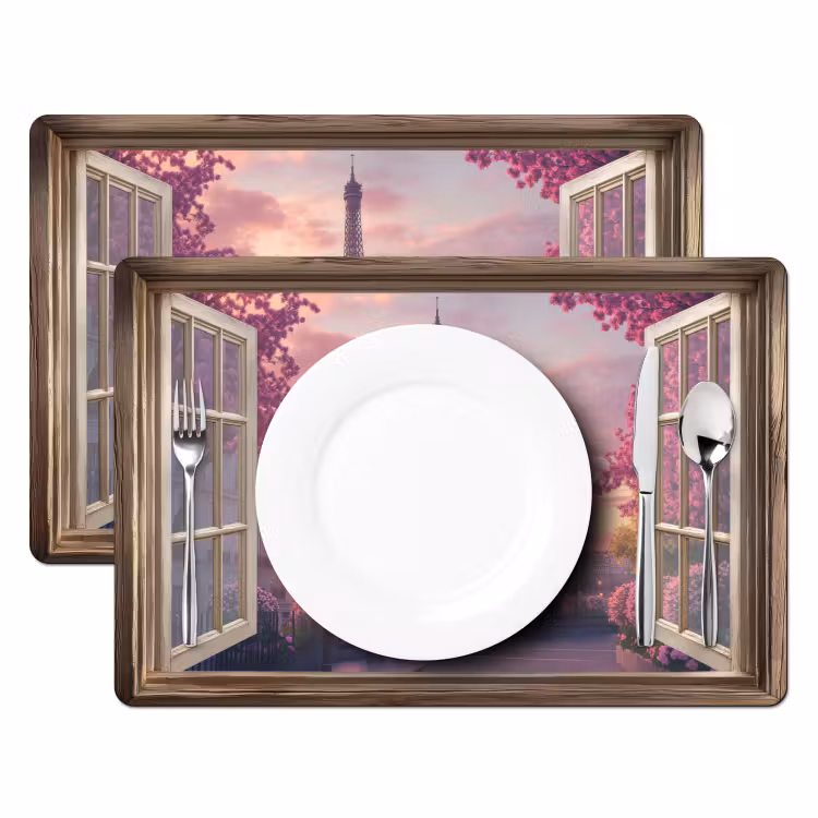 Doorkijk - Parijs - Eiffeltoren - Roze - Kersenbloesem Placemat vinyl groot -zzsfeer2_Kitchenyeah-website