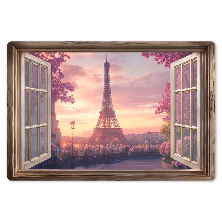Doorkijk - Parijs - Eiffeltoren - Roze - Kersenbloesem Placemat vinyl groot -zzsfeer1_Kitchenyeah-website