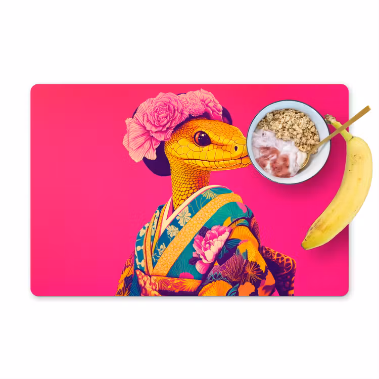 Hagedis - Bloemen - Roze - Kimono Placemat vinyl groot -zzzproduct_Kitchenyeah-website