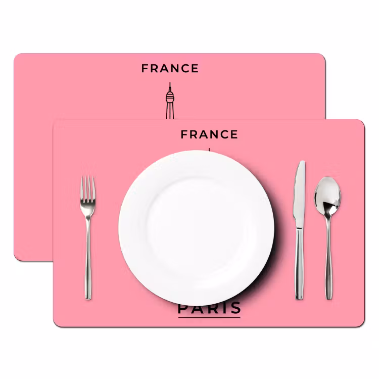 Eiffeltoren - Parijs - Architectuur - Minimalistisch - Roze Placemat vinyl groot -zzsfeer2_Kitchenyeah-website