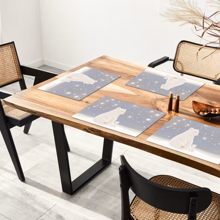 Ijsbeer - Sneeuw - Sterren - Blauw Placemat vinyl groot -zzsfeer4_Kitchenyeah-website