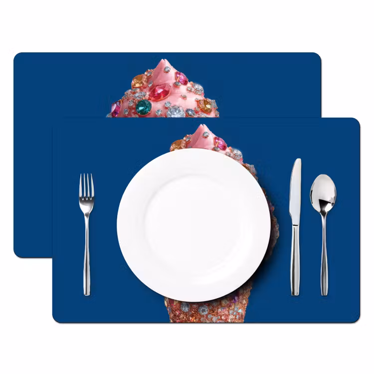 Ijsje - Hoorntje - Steentjes - Blauw Placemat vinyl groot -zzsfeer2_Kitchenyeah-website