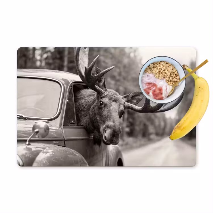 Eland - Auto - Gewei - Zwart - Wit Placemat vinyl groot -zzzproduct_Kitchenyeah-website