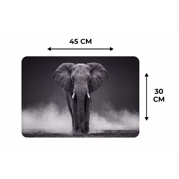 Olifant - Zwart - Wit - Rook Placemat vinyl groot -specs