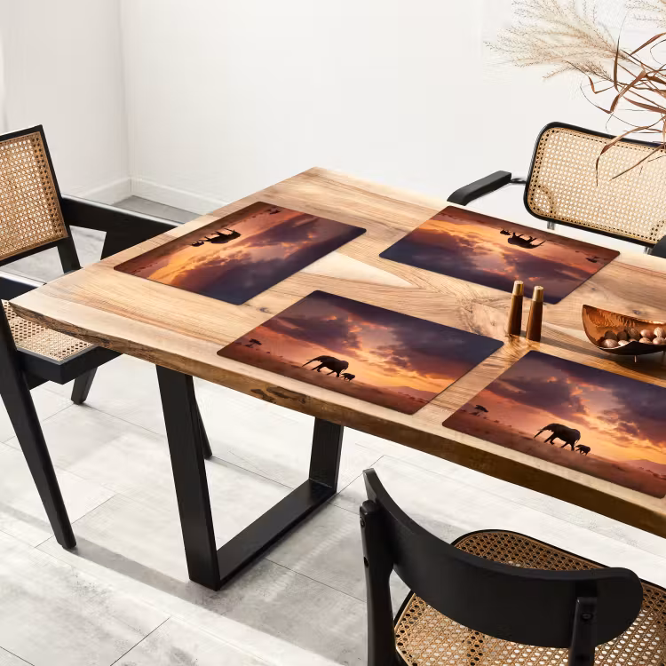 Olifanten - Grasland - Zonsondergang Placemat vinyl groot -zzsfeer4_Kitchenyeah-website