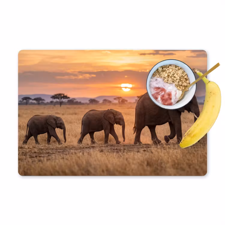 Olifanten - Savanne - Zonsondergang - Afrika - Warm Placemat vinyl groot -zzzproduct_Kitchenyeah-website