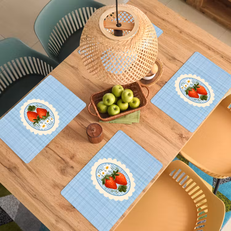 Aardbeien - Lijst - Rood - Geruit Placemat vinyl groot -zzsfeer5_Kitchenyeah-website