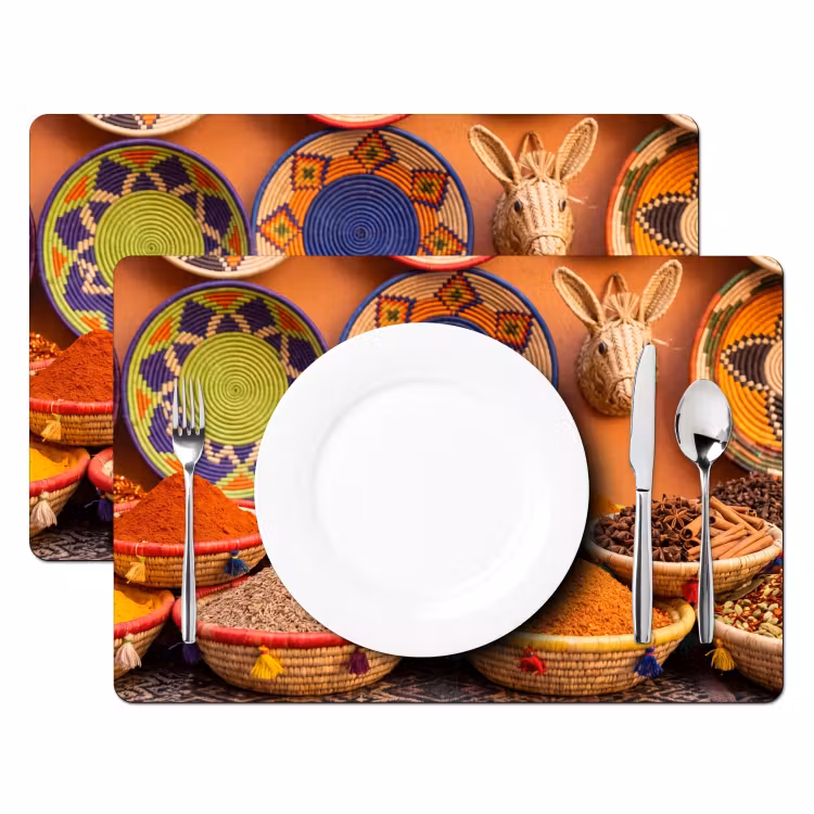 Tischset - 6 Stück - Essen – Farbenfroh – Kultur - Eten - Kleurrijk - Cultuur Placemat vinyl groot