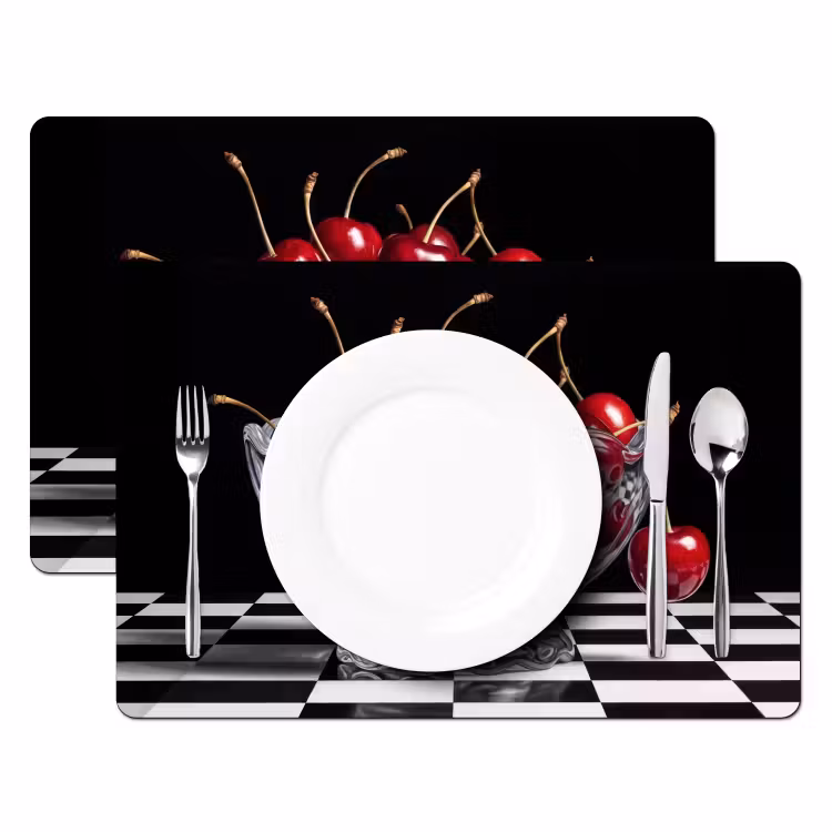 Tischset - 6 Stück - Essen – Kirschen – Rot - Eten - Kersen - Rood Placemat vinyl groot
