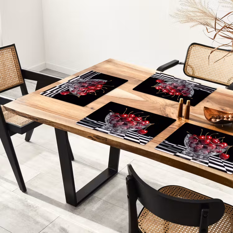 Tischset - 6 Stück - Essen – Kirschen – Rot - Eten - Kersen - Rood Placemat vinyl groot